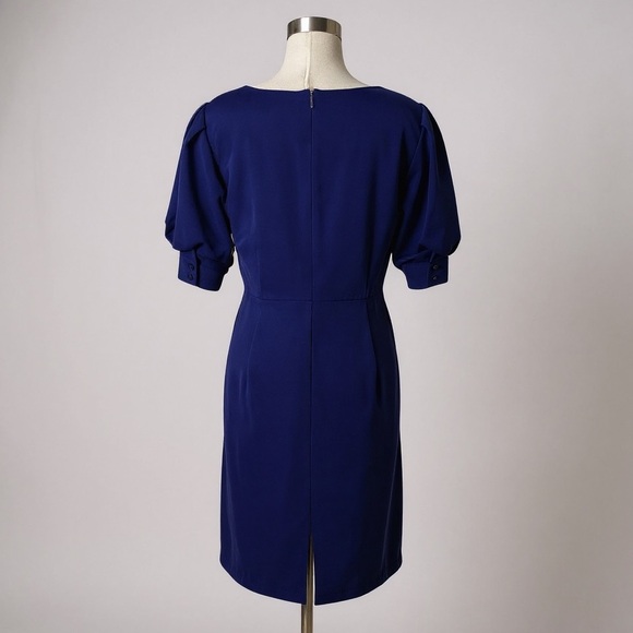 Antonio Melani Lapis Blue Puff Sleeve Square Neck Sheath Dress Size 10 - Picture 6 of 11